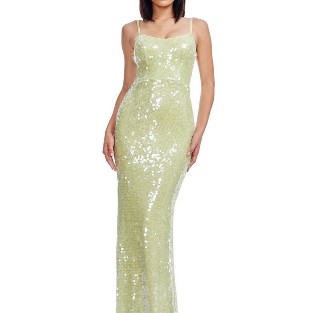 Dress the Population Lime Sequin Gown